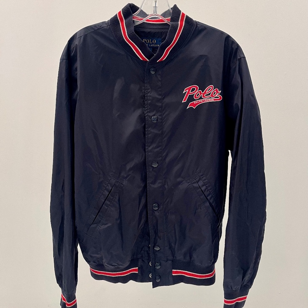 EUC Polo Ralph Lauren Popover P Varsity Jacket, Aviator Navy (M) - Bold Graphic!